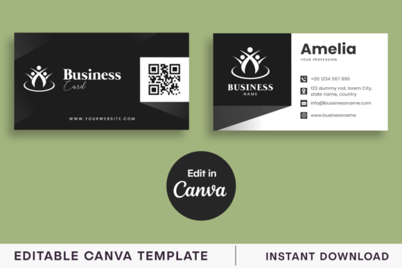 B W Canva Business Card Template