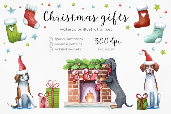 Watercolor Dogs Christmas Illustrations: A Festive Art Collection for Creative Projects